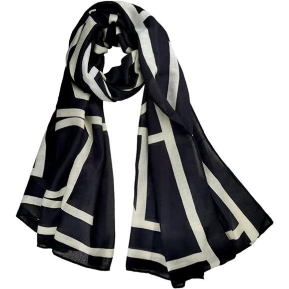 Women's Scarves Light Soft Fashion Black White - Picture 1 of 6